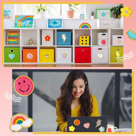 80 Pcs Colorful Chenille Embroidered Rainbow & Heart Patches - DIY Friendly, Sel - Picture 7 of 7